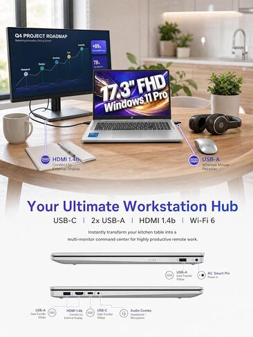 كمبيوتر محمول HP 2026 مقاس 17.3 بوصة FHD للأعمال | Intel 10-Core i5-1334U | ذاكرة وصول عشوائي سعتها 20 جيجابايت ومحرك أقراص SSD سعة 512 جيجابايت لتعدد المهام | شاشة مضادة للتوهج ولوحة مفاتيح بإضاءة خلفية وبصمة الإصبع وWi-Fi 6 وWin 11 Pro | حزمة فضية مع Re in Kuwait
