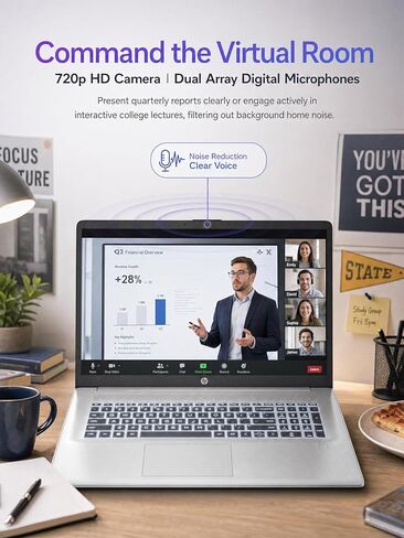 كمبيوتر محمول HP 2026 مقاس 17.3 بوصة FHD للأعمال | Intel 10-Core i5-1334U | ذاكرة وصول عشوائي سعتها 20 جيجابايت ومحرك أقراص SSD سعة 512 جيجابايت لتعدد المهام | شاشة مضادة للتوهج ولوحة مفاتيح بإضاءة خلفية وبصمة الإصبع وWi-Fi 6 وWin 11 Pro | حزمة فضية مع Re in Kuwait