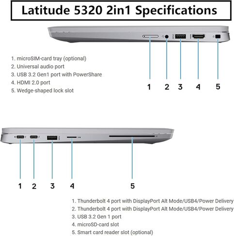 لاب توب ديل لاتيتيود 5320 2 في 1 يعمل باللمس، ويندوز 11 برو، كور i7-1185G7، شاشة 13.3 بوصة فل اتش دي (1920x 1080)، 512 جيجا اس اس دي، 16 جيجا رام، لوحة مفاتيح بإضاءة خلفية (متجددة) in Kuwait