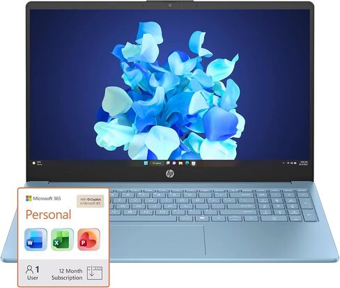 كمبيوتر محمول HP Ultrabook مقاس 15.6 بوصة، متضمن Microsoft 365، Intel 13th 4-Core | 128 جيجابايت UFS، بدون ماوس، Moonlight Blue in Kuwait