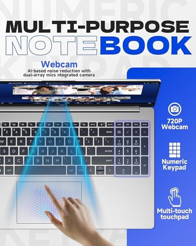 كمبيوتر محمول HP جديد مقاس 15.6 بوصة، إصدار 2026، وحدة المعالجة المركزية Intel N100 عالية الأداء رباعية النوى، ومحرك أقراص SSD سعة 128 جيجابايت، ونظام التشغيل Windows 11 Pro مع Office 365 للويب in Kuwait