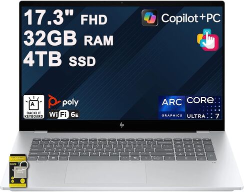 HP OmniBook 7 Laptop 17.3" FHD Touch (400nits 100% sRGB) Intel 8-core Ultra 7 258V (Up to 47 AI Tops) 32GB RAM 2TB SSD Backlit Thunderbolt for Creator Designer Business Professional Win11Pro ICP Hub in Kuwait