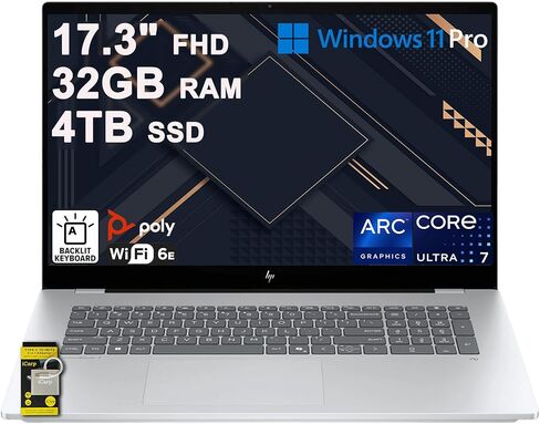 HP OmniBook 7 Laptop 17.3" FHD Touch (400nits 100% sRGB) Intel 8-core Ultra 7 258V (Up to 47 AI Tops) 32GB RAM 2TB SSD Backlit Thunderbolt for Creator Designer Business Professional Win11Pro ICP Hub in Kuwait