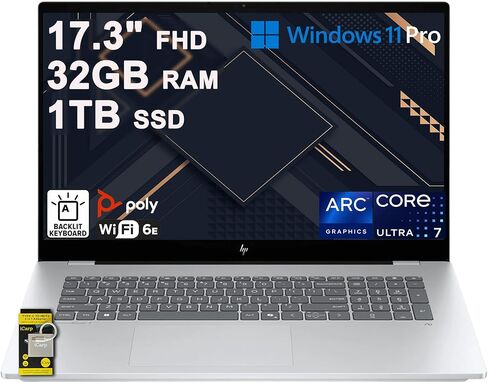 HP OmniBook 7 Laptop 17.3" FHD Touch (400nits 100% sRGB) Intel 8-core Ultra 7 258V (Up to 47 AI Tops) 32GB RAM 2TB SSD Backlit Thunderbolt for Creator Designer Business Professional Win11Pro ICP Hub in Kuwait