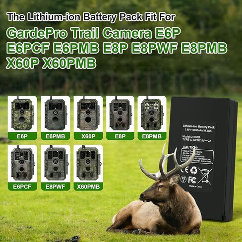 بطارية ANTIEE 1-Pack E8P - بطارية قابلة للشحن متوافقة مع بطارية كاميرا GardePro E6P E8P X60P X66P E6PCF E6PMB E8PMB E8PWF X60PMB LN800 Trail L1000D 10000 مللي أمبير في الساعة in Kuwait