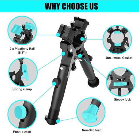بندقية Bipod مع السكك الحديدية Picatinny، الإفراج السريع، المشبك قابل للتعديل وقابلة للطي، Bipods خفيفة الوزن للصيد والرماية، يناسب برميل 0.55 إلى 1.18 بوصة، مثالية لبنادق الهواء in Kuwait