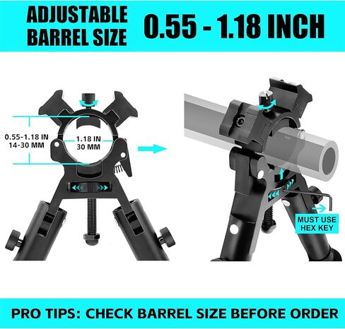 بندقية Bipod مع السكك الحديدية Picatinny، الإفراج السريع، المشبك قابل للتعديل وقابلة للطي، Bipods خفيفة الوزن للصيد والرماية، يناسب برميل 0.55 إلى 1.18 بوصة، مثالية لبنادق الهواء in Kuwait