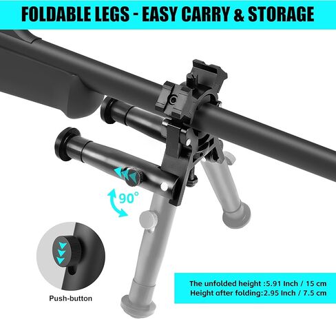 بندقية Bipod مع السكك الحديدية Picatinny، الإفراج السريع، المشبك قابل للتعديل وقابلة للطي، Bipods خفيفة الوزن للصيد والرماية، يناسب برميل 0.55 إلى 1.18 بوصة، مثالية لبنادق الهواء in Kuwait