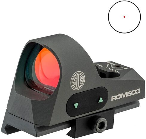 Sig Sauer ROMEO3 1X25mm رماية الصيد التكتيكي متينة مدمجة مقاومة للماء مضادة للضباب مضيئة 3 MOA ريد دوت شبكاني بندقية منعكس البصر | Picatinny Low & QD1.41 Riser Mount متضمن in Kuwait
