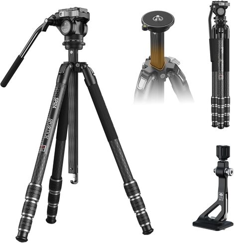 حامل ثلاثي من ألياف الكربون SP124+BX5 مع رأس وعاء سائل، حامل ثلاثي للسفر مقاس 62.2 بوصة مع عمود مركزي، محول مجهر، للمناظير ونطاقات الإكتشاف والكاميرات، أقصى حمل 26 رطل in Kuwait