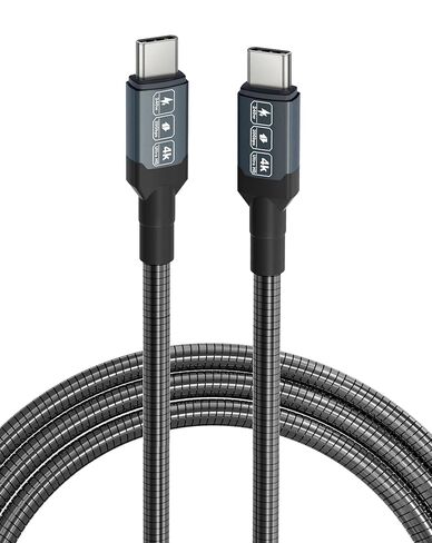 كابل USB-C إلى USB-C معدني مقاوم للمضغ بطول 13 قدمًا - شحن سريع 240 واط PD، مزامنة بيانات 20 جيجابت في الثانية، فيديو 4K@60 هرتز، سلك مقاوم للقطط والكلاب من الفولاذ المقاوم للصدأ غير قابل للتدمير لأجهزة MacBook وiPhone 17 وPixel وSamsung in Kuwait