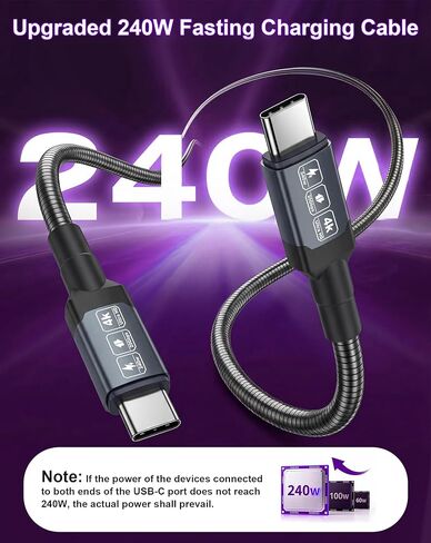 كابل USB-C إلى USB-C معدني مقاوم للمضغ بطول 13 قدمًا - شحن سريع 240 واط PD، مزامنة بيانات 20 جيجابت في الثانية، فيديو 4K@60 هرتز، سلك مقاوم للقطط والكلاب من الفولاذ المقاوم للصدأ غير قابل للتدمير لأجهزة MacBook وiPhone 17 وPixel وSamsung in Kuwait