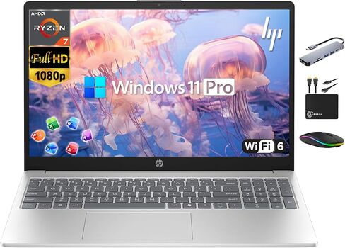 HP Laptop for 2025-2026 Home Student Business, Lifetime MS Office, AI Computer, 15.6" FHD, AMD Ryzen 7, 32GB RAM, 1TB Storage (512GB SSD+500GB Ext), Wi-Fi 6, Privacy Cam, MarxsolAccessory, Win 11 Pro in Kuwait