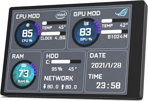 8.8" Sensor Panel PC Temperature Display,Computer Temp Monitor, PC Accessories,Type-C+PH Interface,Mini Computer Secondary Screen Monitoring CPU,RAM,GPU,SSD Performance and So On(Black) in Kuwait
