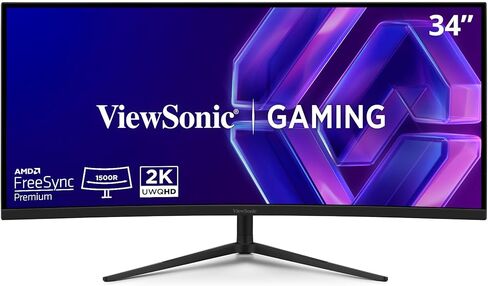 شاشة الألعاب المنحنية ViewSonic VX3418C-2K مقاس 34 بوصة فائقة الدقة QHD 1440 بكسل مع 180 هرتز، 1 مللي ثانية، 21:9، بيئة عمل متقدمة، FreeSync Premium، HDR10، HDMI، ومدخل DisplayPort (متجدد) in Kuwait