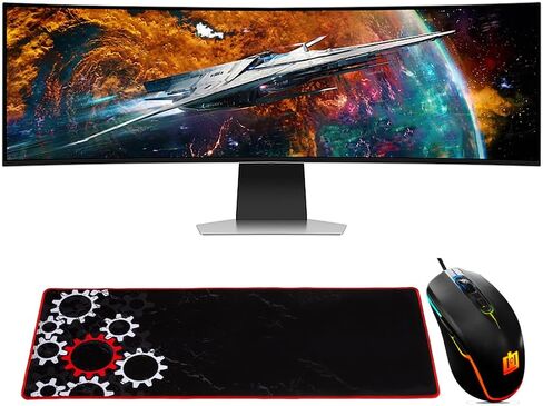 Samsung 57" Odyssey Neo G9 Dual 4K UHD Quantum Mini-LED Curved Gaming Monitor Bundle with Deco Gear Wired Gaming Mouse + Large Extended Pro Gaming Mouse Pad Water Resistant in Kuwait