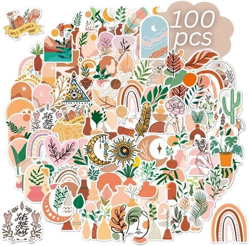 100pcs Bohemia Stickers, Aesthetic Boho Water Bottle Stickers, Cute Aesthetic Stickers, Chromebook Stickers, Assorted Sticker Pack(Stickers for Kids, Teens, Adults) in Kuwait