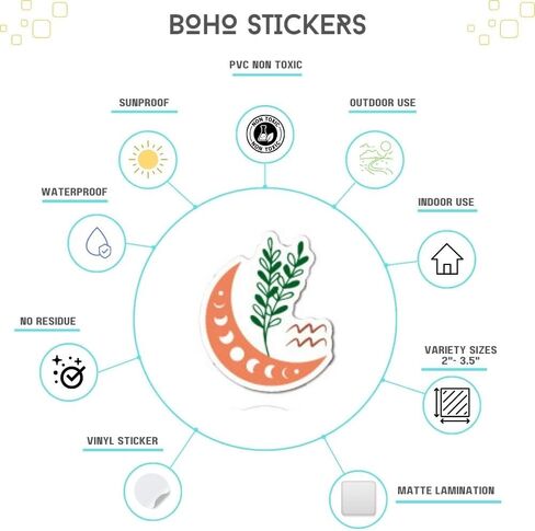 100pcs Bohemia Stickers, Aesthetic Boho Water Bottle Stickers, Cute Aesthetic Stickers, Chromebook Stickers, Assorted Sticker Pack(Stickers for Kids, Teens, Adults) in Kuwait