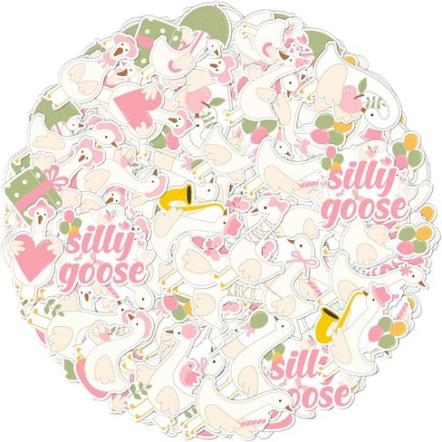 Serencatcher 100pcs Pink Silly Goose Party Favors Stickers, Silly Goose Theme Birthday Baby Shower Party Decorations Stickers for Water Bottles, Laptops, Skateboards, 20 Unique Designs in Kuwait