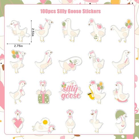 Serencatcher 100pcs Pink Silly Goose Party Favors Stickers, Silly Goose Theme Birthday Baby Shower Party Decorations Stickers for Water Bottles, Laptops, Skateboards, 20 Unique Designs in Kuwait