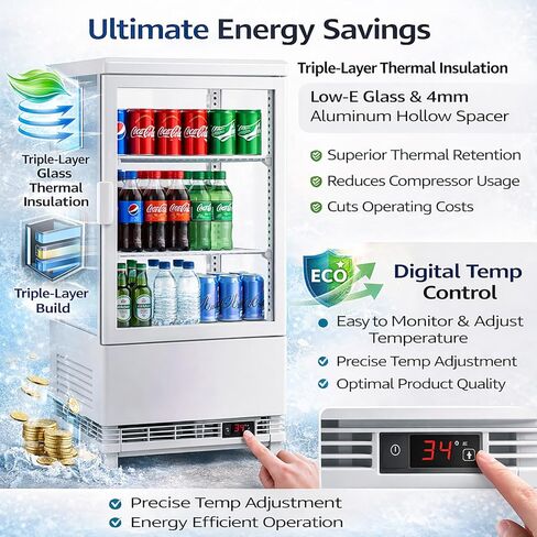 Idealhouse 2.0 cu.ft. ثلاجة عرض مخبز كونترتوب مع إضاءة LED ، الباب الخلفي ، تبريد الهواء ، وإزالة الأوتاد التلقائي للمقاهي والمطاعم ، الأبيض in Kuwait
