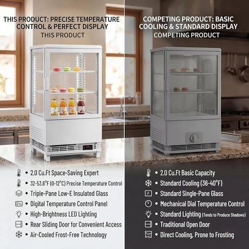Idealhouse 2.0 cu.ft. ثلاجة عرض مخبز كونترتوب مع إضاءة LED ، الباب الخلفي ، تبريد الهواء ، وإزالة الأوتاد التلقائي للمقاهي والمطاعم ، الأبيض in Kuwait