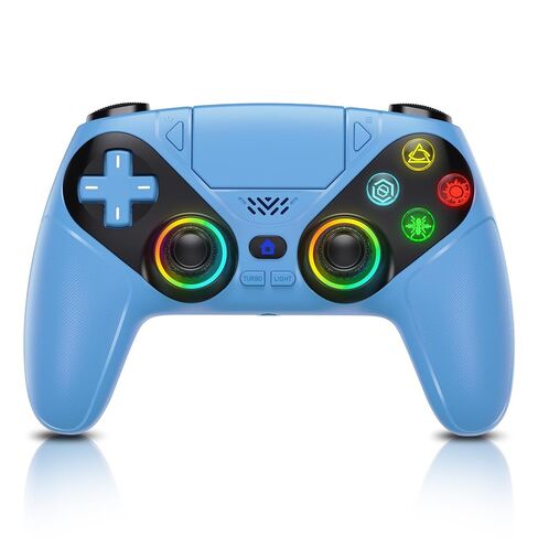 وحدة تحكم لاسلكية Dinosoo RGB لجهاز PS5/PC - لوحة ألعاب بلوتوث مع Turbo وMacro واهتزاز مزدوج وحركة 6 محاور ومقبس صوت 3.5 مم وبطارية 1000 مللي أمبير في الساعة in Kuwait
