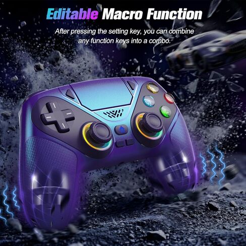 وحدة تحكم لاسلكية Dinosoo RGB لجهاز PS5/PC - لوحة ألعاب بلوتوث مع Turbo وMacro واهتزاز مزدوج وحركة 6 محاور ومقبس صوت 3.5 مم وبطارية 1000 مللي أمبير في الساعة in Kuwait