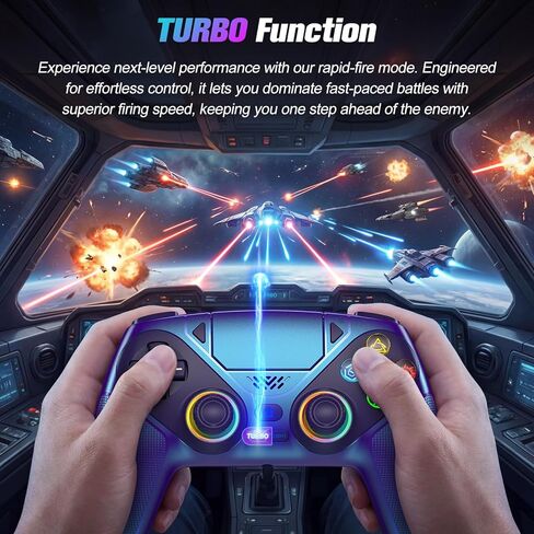 وحدة تحكم لاسلكية Dinosoo RGB لجهاز PS5/PC - لوحة ألعاب بلوتوث مع Turbo وMacro واهتزاز مزدوج وحركة 6 محاور ومقبس صوت 3.5 مم وبطارية 1000 مللي أمبير في الساعة in Kuwait