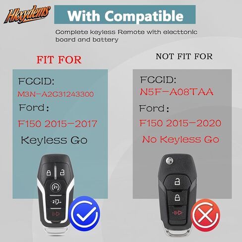 استبدال مفتاح فوب DIY يناسب فورد F-150 2015 2016 2017 دخول بدون مفتاح التحكم عن بعد الذكي M3N-A2C31243300 164-R8117 مع أداة مفتاح بسيطة obd in Kuwait