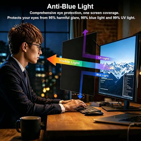 [2-Pack] 23.8 inch Privacy Screen for Monitor 16:9 Aspect Ratio Widescreen, Eye Protection Anti Blue Light Glare Computer Monitor Privacy Filter, 23.8inch Removable Black Blackout Anti Spy Desktop Security Privacy Filter in Kuwait