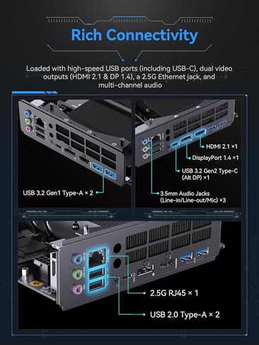 لوحة أم MINISFORUM BD895i SE Mini PC AMD Ryzen 9 8945HX(16C/32T، حتى 5.4 جيجا هرتز) كمبيوتر ألعاب Barebone، مخرج HDMI|DP|USB-C، فتحة DDR5 SODIMM 2X، فتحة PCIe4.0 SSD، 2.5G RJ45، رسومات Radeon 610M in Kuwait