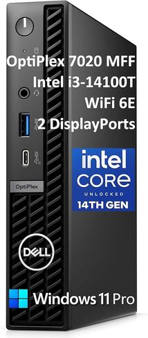 كمبيوتر سطح المكتب Dell OptiPlex 7020 MFF 7000 Mini Business، 16 جيجابايت DDR5، 512 جيجابايت PCIe SSD، الجيل الرابع عشر Intel Core i3-14100T (Beat i5-12400T)، WiFi 6E، 2 DisplayPorts، HDMI، Type-C، Windows 11 Pro (متجدد) in Kuwait