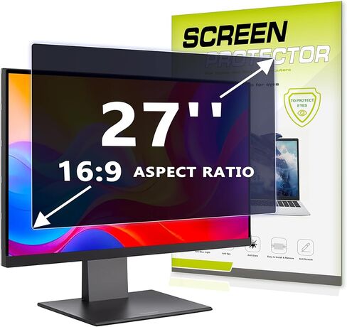27 Inch Computer Privacy Screen Filter, 16:9 Anti-Spy Blocker with Nano Adhesive Tape, No Bubbles Easy Install, Anti-Glare Eye Protection Scratch Resistant Film for Widescreen Monitor in Kuwait