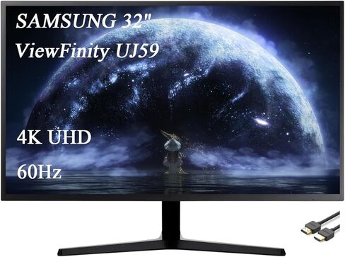 Samsung 32" ViewFinity UJ59 Series LED Monitor, 4K UHD (3840x2160), 60Hz, FreeSync, HDMI, Display Port, Eye Saver,Flicker Free Mode, Dark Gray, with GSF HDMI Cable in Kuwait