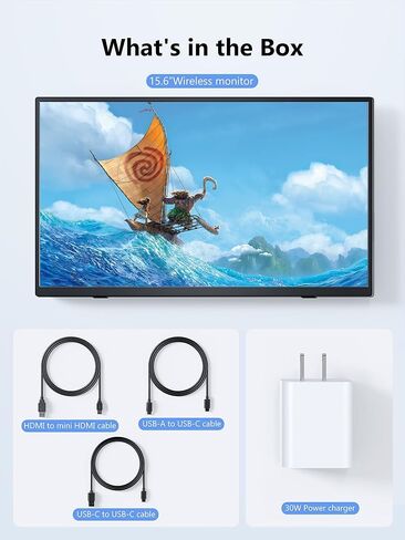 شاشة محمولة لاسلكية مع بطارية، شاشة لاسلكية للكمبيوتر المحمول - شاشة سفر مقاس 15.6 بوصة بدقة 1080 بكسل FHD لأجهزة الكمبيوتر المحمول، تدعم AirPlay Miracast لنظام التشغيل Windows/Mac/Android/iOS in Kuwait