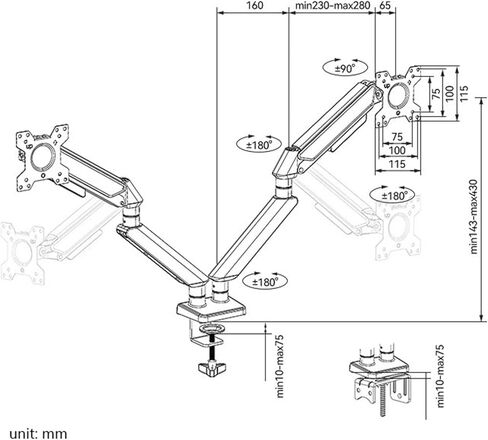 Monitor Arms Dual Monitor Mount Up to 32 Inches and 22.0 Lbs Per Screen, Adjustable Gas Spring Arm, Aluminum with C-Clamp & Grommet Base Desk Accessories,Black in Kuwait