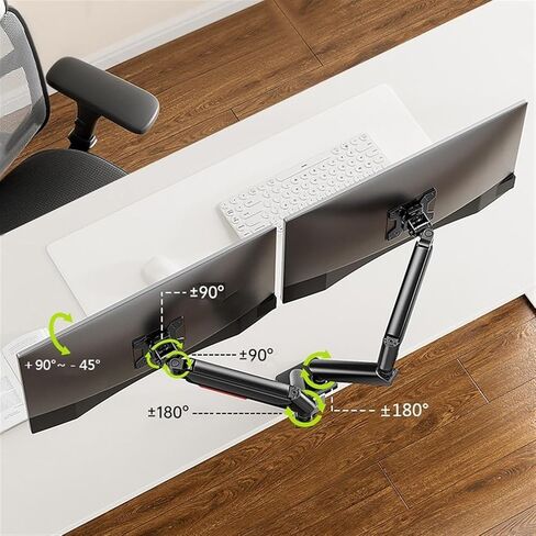 Monitor Arms Dual Monitor Mount Up to 32 Inches and 22.0 Lbs Per Screen, Adjustable Gas Spring Arm, Aluminum with C-Clamp & Grommet Base Desk Accessories,Black in Kuwait