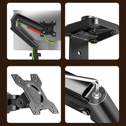 Monitor Arms Dual Monitor Mount Up to 32 Inches and 22.0 Lbs Per Screen, Adjustable Gas Spring Arm, Aluminum with C-Clamp & Grommet Base Desk Accessories,Black in Kuwait