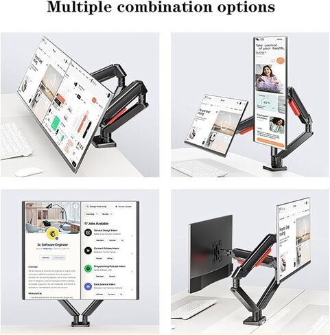 Monitor Arms Dual Monitor Mount Up to 32 Inches and 22.0 Lbs Per Screen, Adjustable Gas Spring Arm, Aluminum with C-Clamp & Grommet Base Desk Accessories,Black in Kuwait
