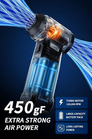 Instant Dust Removal — Finect Compressed Air Duster 90,000 RPM with 40mm Nozzle, LED Light, TFT Display, 9-Speed Adjustable Rechargeable Air Duster, 10,000mAh Battery, 5 Nozzles for Computer,blowers in Kuwait