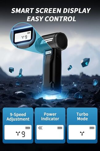 Instant Dust Removal — Finect Compressed Air Duster 90,000 RPM with 40mm Nozzle, LED Light, TFT Display, 9-Speed Adjustable Rechargeable Air Duster, 10,000mAh Battery, 5 Nozzles for Computer,blowers in Kuwait