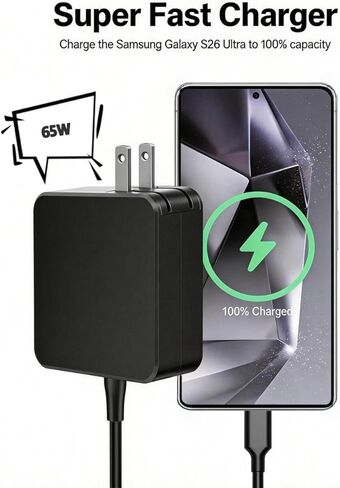 شاحن حائط USB-C فائق السرعة بقدرة 65 وات متوافق مع هواتف Samsung Galaxy S26 Ultra/S26+/S26 وZ Fold7/Flip7 S25 Ultra و45 وات لـ Google Pixel 10a 10 Pro XL Fold مع كابل USB C بطول 6 أقدام in Kuwait