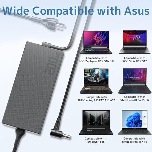 200W Charger Compatible with ASUS ROG Zephyrus G16 G15 GA503 GU605 TUF Gaming A15 F15 F17 A17 FX506 FA506 FX706 AC Adapter TUF Dash F15 FX516 ROG Strix G15 Hero III G731 Laptop Power Supply in Kuwait
