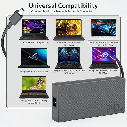 Power Adapter 240W ADP-240EB B fit for Asus ROG Zephyrus G14 G16 GU605 GU605M GU605MI GU605MZ GU605MU TUF Gaming A15 A17 F15 F17 ROG Flow Z13 GZ302 ProArt P16 Laptop Charger 20V 12A in Kuwait