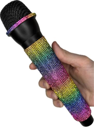 Rainbow Rhinestone Fake Microphone Sparkly Prop Toy for Lipsyncing, Costumes, Photos, Pride Parades, Drag Shows, Concerts, Festivals, Pretend Play and more!… (Purple + Rainbow) in Saudi Arabia