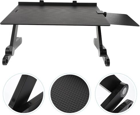 Homoyoyo Aluminum Adjustable Laptop Stand with Cooling Shelf and Foldable Desktop Elevating Holder for Bed and Office Use, Portable Multi-Functional Computer Rack with Mouse Pad, Black in Kuwait