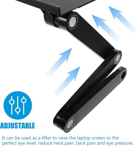Homoyoyo Aluminum Adjustable Laptop Stand with Cooling Shelf and Foldable Desktop Elevating Holder for Bed and Office Use, Portable Multi-Functional Computer Rack with Mouse Pad, Black in Kuwait