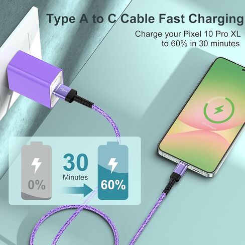 كابل شاحن iPhone 17 Pro بطول 3 أقدام [3 حزم] سلك شحن سريع USB A إلى C لهاتف iPhone 17 16 15 Pro Max 16e 16 Pro 15، سلك مجدول من النايلون من النوع C لـ Google Pixel 10 Pro XL10 Pro 9 Pro Fold 9a 8a 7 6 5 in Kuwait