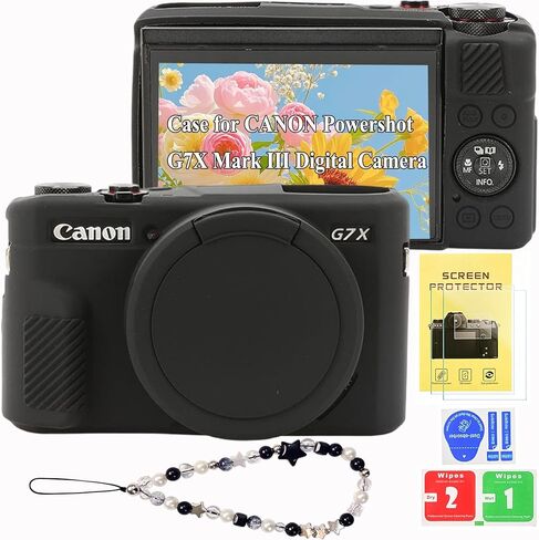 حافظة لكاميرا Canon PowerShot G7X Mark II الرقمية مع حزام معصم ساحر لطيف وواقي شاشة، حافظة حماية للكاميرا من السيليكون لملحقات Canon PowerShot G7X Mark II (JELLY PINK) in Kuwait